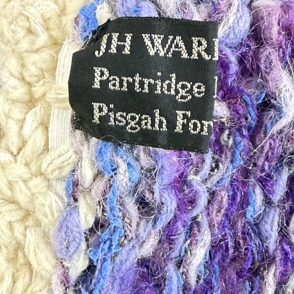 Hand Knit Hat Womens Partridge Studio NC Slouchy Chunky Beret Blues Ivory Tan - Picture 8 of 9